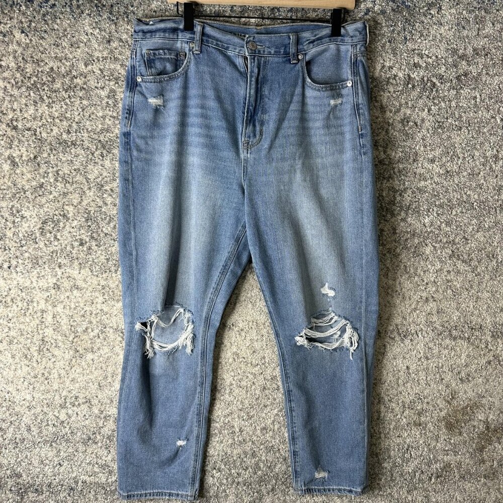 American Eagle‎ Jeans Womens 14 Short Blue Distressed Ripped Knees High Rise